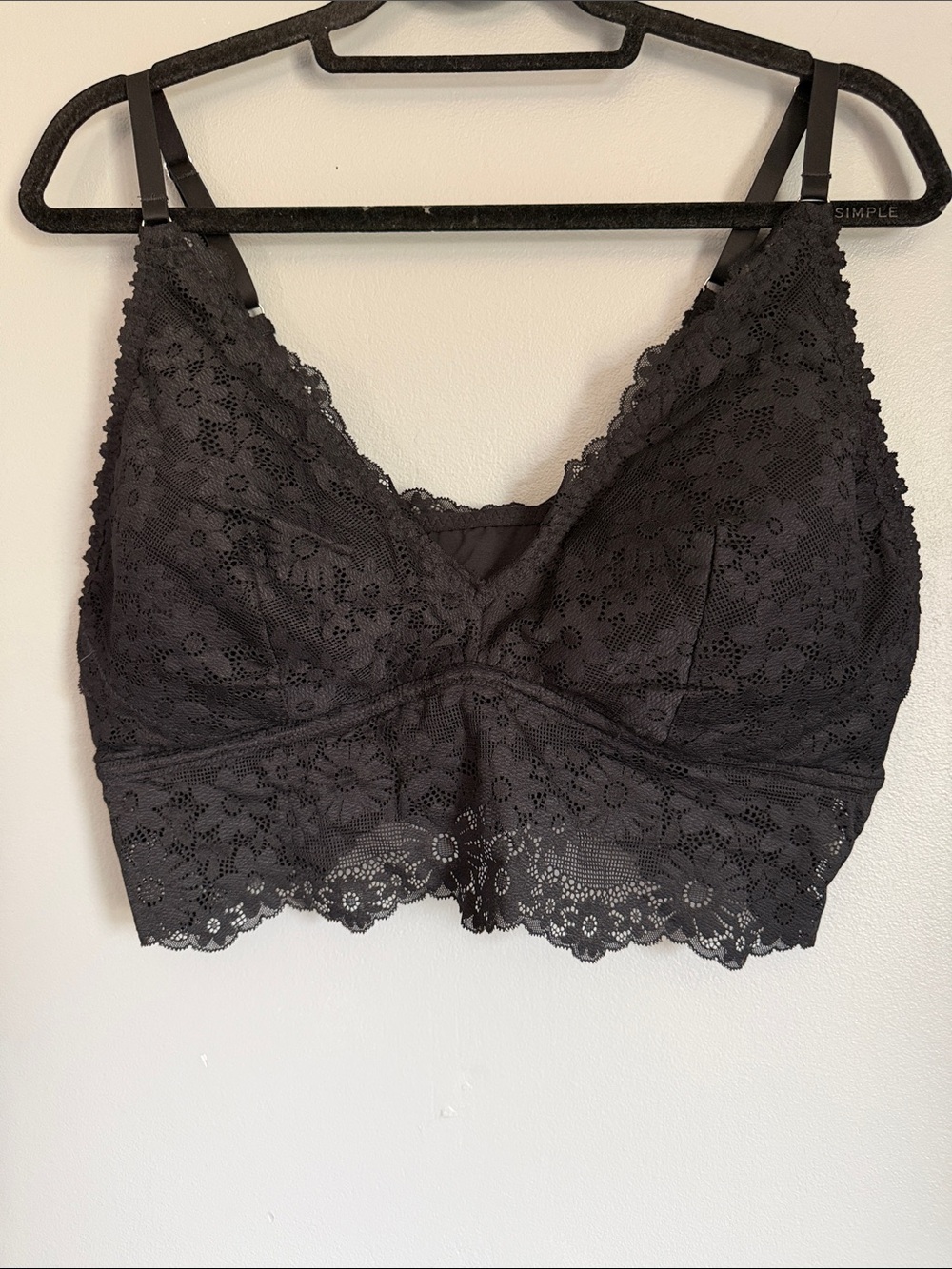 Aerie Black Lace Padded Longline Bralette Bra XXL